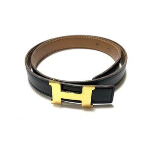 Auth HERMES H Belt - Black Box Calf Square A Belt